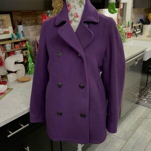 L.L. Bean Women's XS Petite Purple Peacoat Fleece Preppy Cozy Pockets #295941